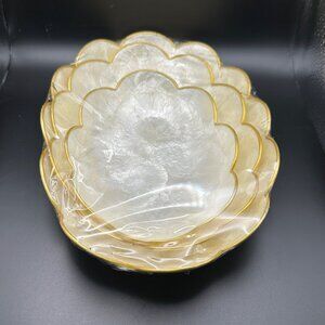 NEW SEALED Set of 3 Capiz Shell Oval Dishes Gold Trim 11-9 inch Scalloped Edges